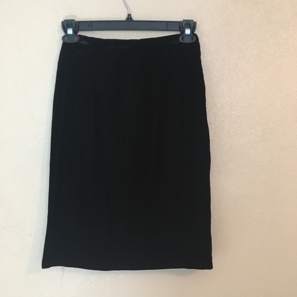 Black velvet pencil skirt side zip vintage sz 14